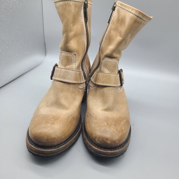 Freebird Carlito Boots Women Sz 7 Tan Distressed Leather Moto Biker Heel Zipper - Picture 3 of 12